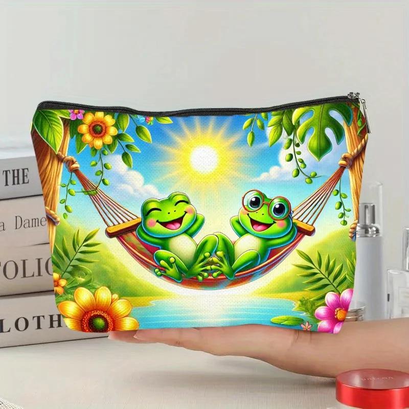 Un charmant sac de maquillage grenouille – joli sac multifonctionnel à fermeture éclair pour femmes, sac de rangement de bijoux