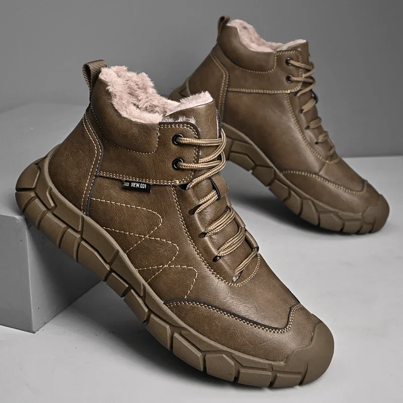 Nuovi scarponi da trekking in pelle retrò da uomo antiscivolo suola spessa foderati caldi (peluche/pile) per campeggio all'aperto Trekking Autunno Inverno