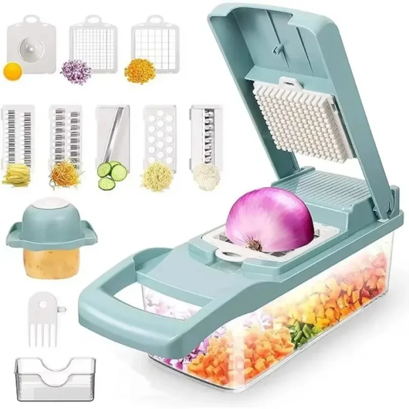 

15-in-1 Vegetable Slicer & Cutter Set with Storage Container - Multi Blade for Potatoes, Onions,Carrots, Easy Clean Kitchen Tool
