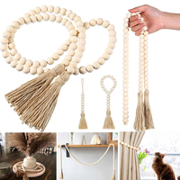 Wooden Handmade boho DIY Rattan Natural Wood Bead Garland Tassel Craft Rustic Country Beads Home Wall Hanging Decoration