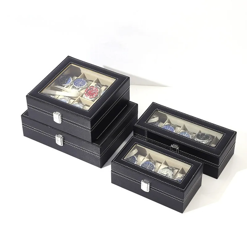 DELESYS クラシックスタイル 大容量 ブラックレザー 腕時計収納＆ディスプレイボックス 手作りのエコフレンドリーレザー ギフトウォッチボックス