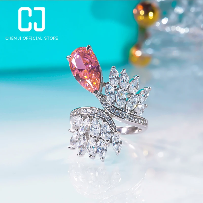 

Pink Water Drop High Carbon Diamond Ring 925 Sterling Silver Temperament Luxury Exquisite Niche Angel Wings Index Finger Ring