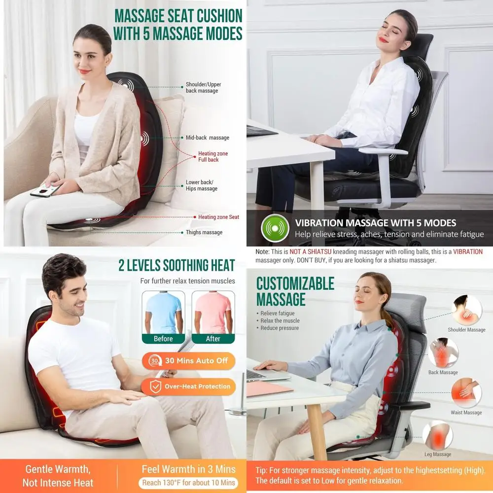 

Heated Massage Cushion with 6 Motors for Home & Office, Ideal Gift for Men & Women
