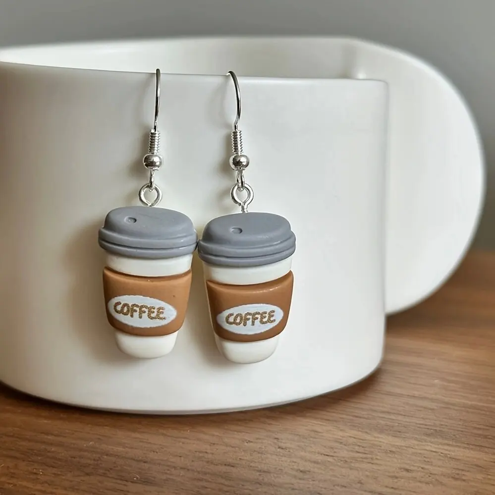 Cute coffee bottle earrings latte drinks earrings resin simulation Beverage food Cup Earrings Jewelry