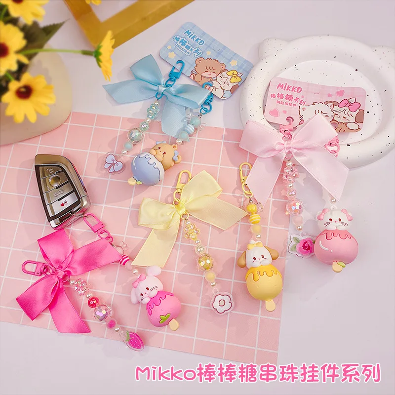 Genuine Kawaii Mikko Lollipop Beaded Keychain Pendant Backpack Pendant Mikko Figurines Keychain Pendant Anime Peripheral Gift