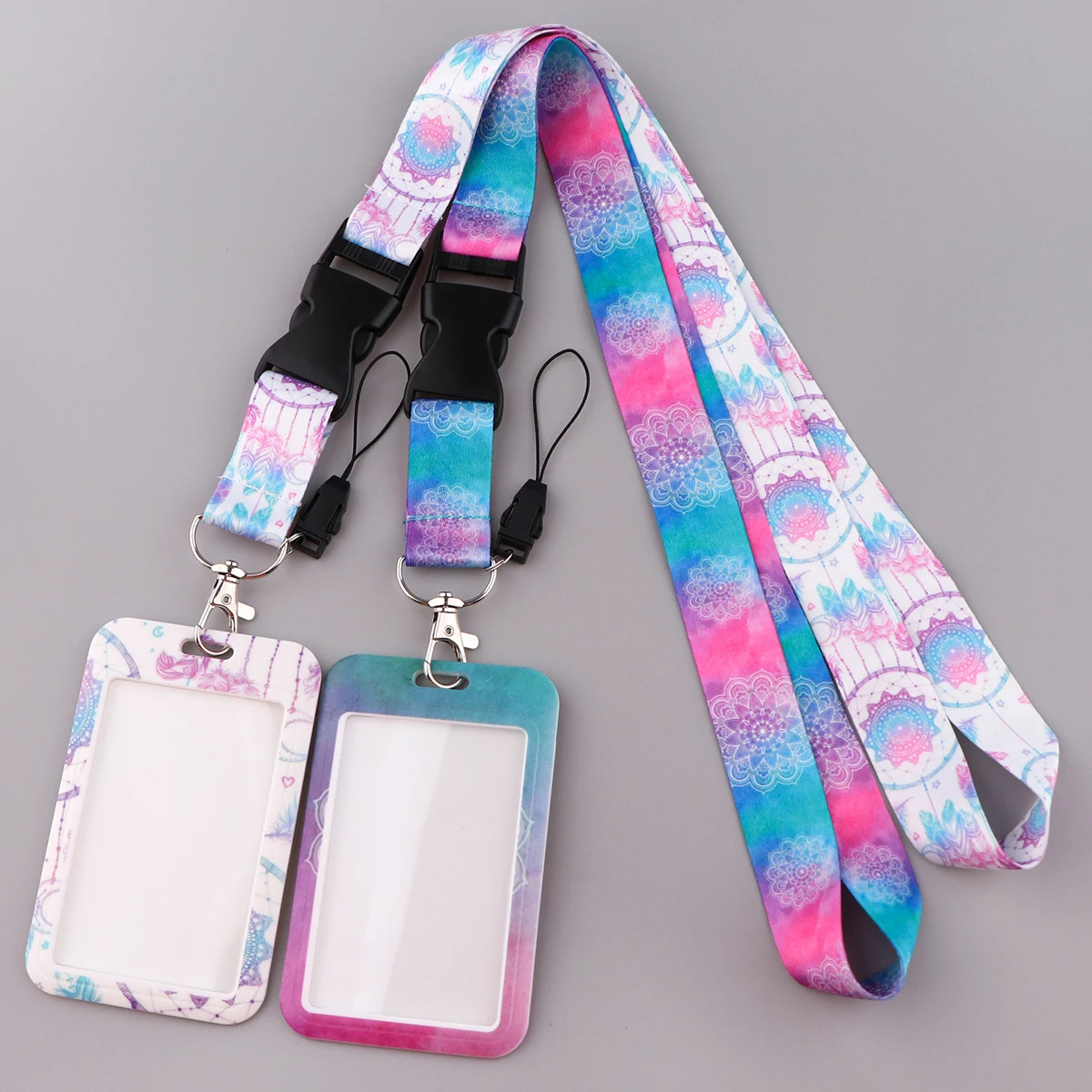 Panda Rainbow Lanyards Buckle Keys Chain ID Credit Card Cover Pass Mobile Phone Charm Neck Straps Badge Holder Accessories Gifts