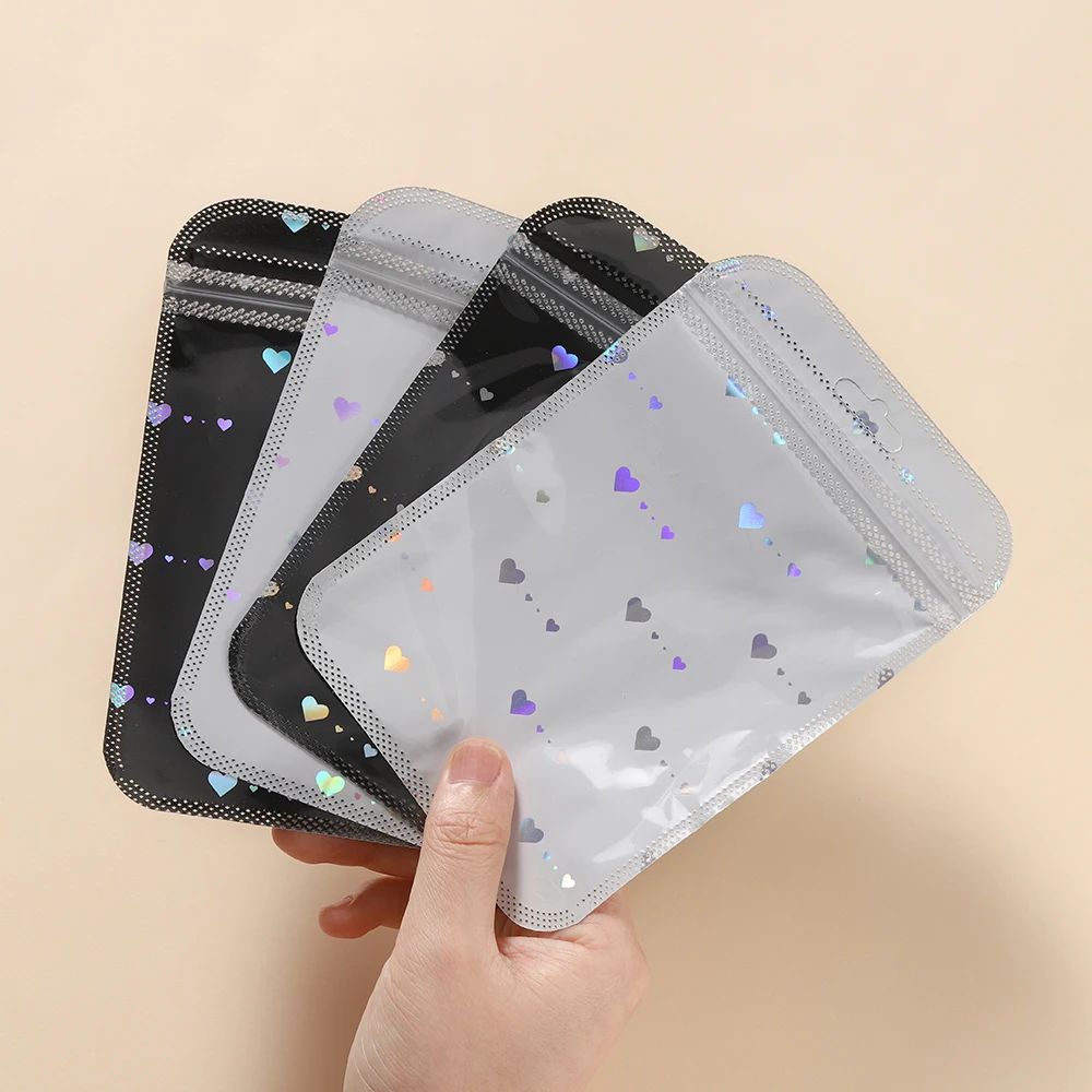 10pcs/Lot Laser Heart Ziplock Plastic Seal Bags for DIY Earrings Necklace Jewelry Display Storage Small Business Packaging
