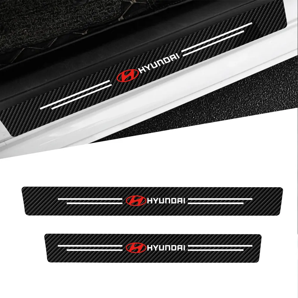 4 pçs emblema automático de couro porta do carro protetor limiar adesivos acessórios para hyundai i20 i30 tucson i10 ix35 i40 elantra azera