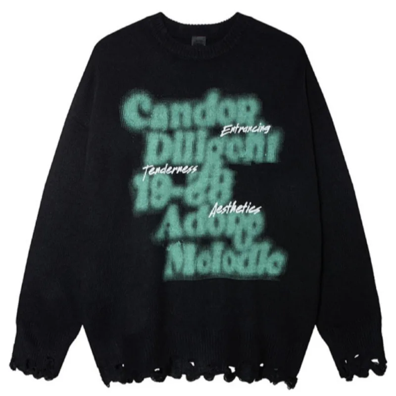 MWJLPWQ Lettera americana Stampa a blocchi di colore Maglione girocollo da uomo Stile pigro Street Niche Design Coppia Maglieria casual 21178