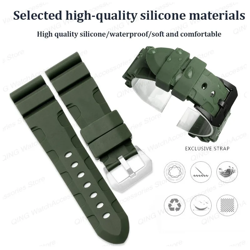 22/24mm Watch Band Silicone Strap for Panerai for SUBMERSIBLE PAM441 359 112 Rubber Wristbelt Women Men Watch Bracelet Accessory