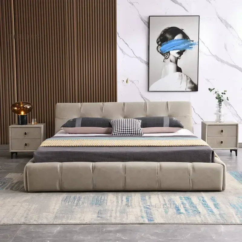 Modern Minimalist Technology Cloth Bed Frame Dormitory Furniture Italian Light Luxury Apartment Master Bedroom 1.8m Double Bed