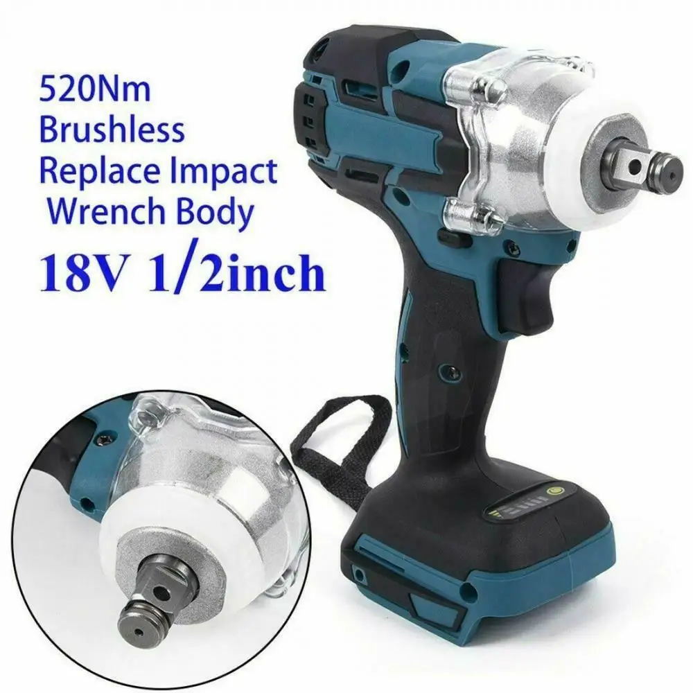 18V 520Nm Brushless Cordless Electric Impact Wrench Rechargeable 1/2 inch Wrench Power Tools Compatible for Makita 18V Battery