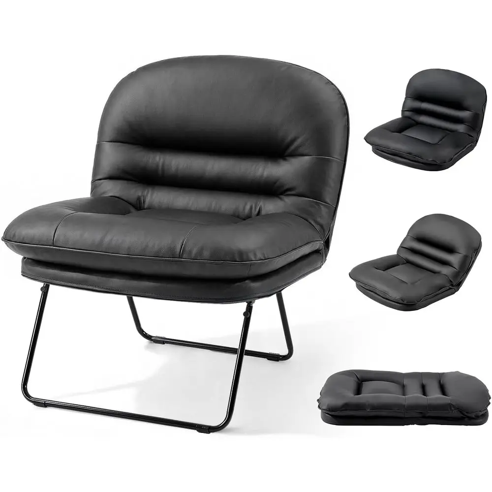 

Comy Saucer Chair,PU Leather oldable Chairs or Bedroom, Dorm & Gaming, oldable ashion loor Chair with Back Support or Small Spac