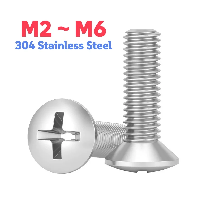 M2 M2.5 M3 M4 M5 M6 304 Stainless Steel Cross Raised Countersunk Head Half Oval Screw Recessed Phillips Bolt GB820
