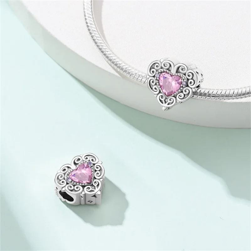 

925 Sterling Silver Romantic Classical Love Charms Beads Zircon Dangle Fit 3mm Original Bracelet DIY Women Birthday Jewelry