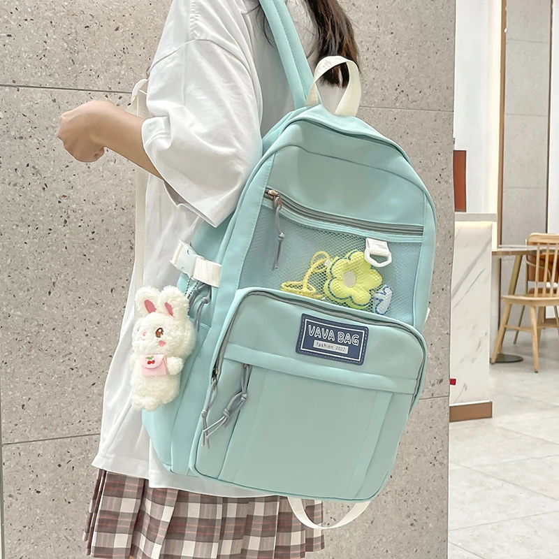 Solid Color Teenage Girl Schoolbag Multiple Pockets Women Loptop Backpack Large Capacity Female Backpacks Cute Boy Studdent Bag