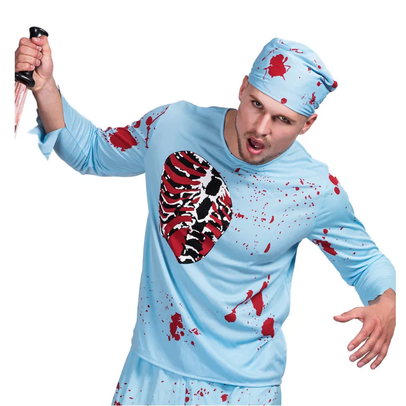 Homem médico sangrento assustador cosplay halloween horror esqueleto trajes zumbi rpg carnaval purim desfile discoteca vestido de festa