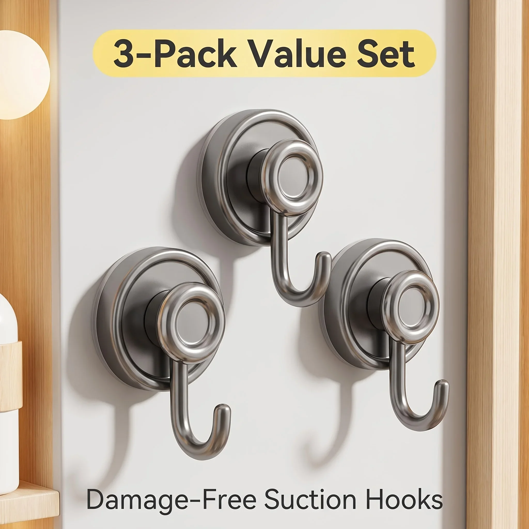 1/3pcs Matte Gunmetal Suction Cup Hooks,No-Drill Wall-Mounted Hooks, Suitable for Bathroom, Kitchen, And Entryway, Utility Hooks