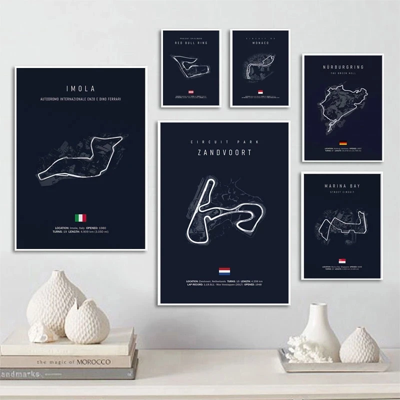 F1 Imola Monaco Circuit Canvas Painting Racing Decoration Painting Nordic Circuit Poster Suitable for Home Wall Decoration