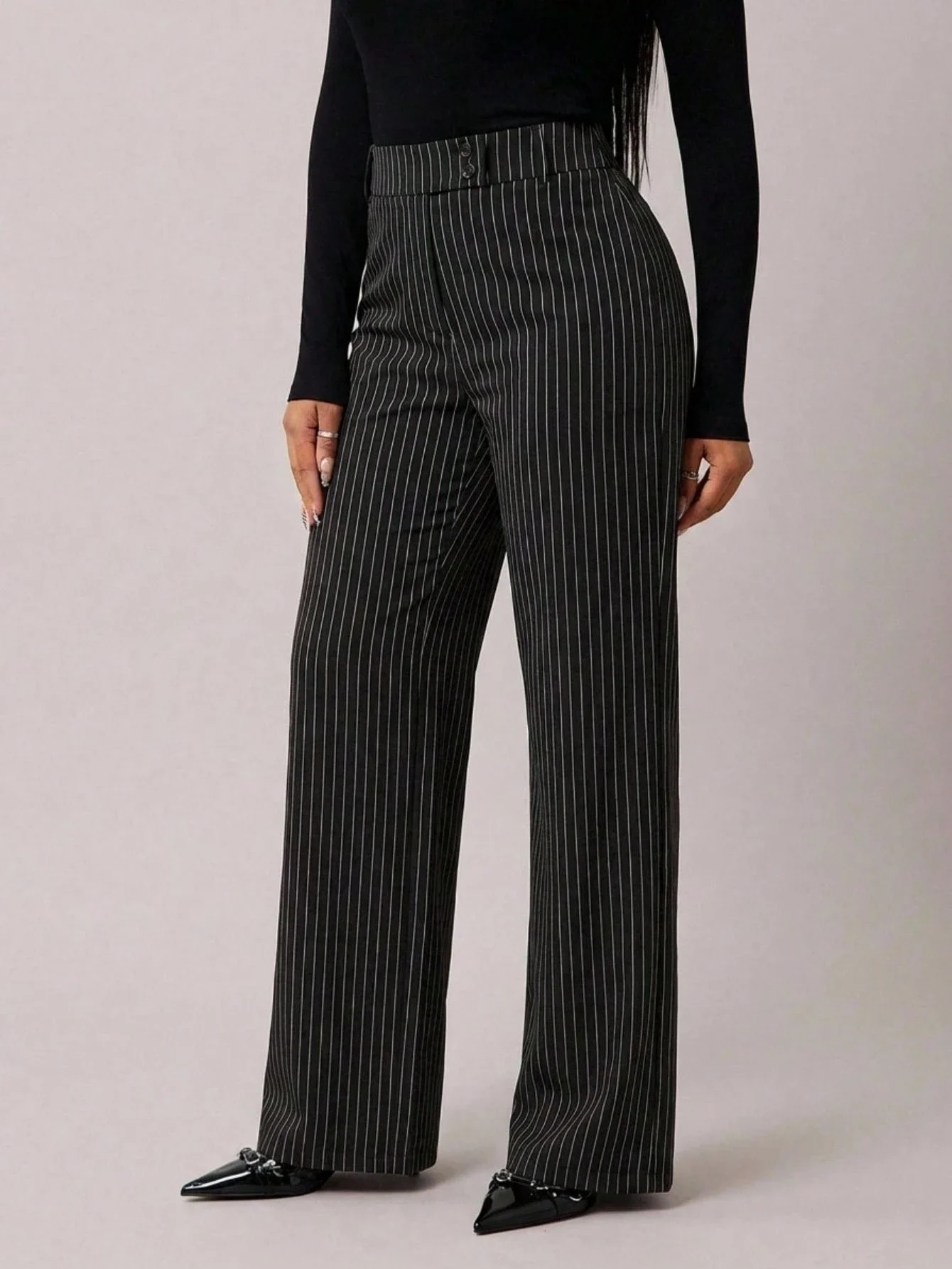 

Широкие брюки в полоску с высокой талией для женщин в офисном стиле Siren