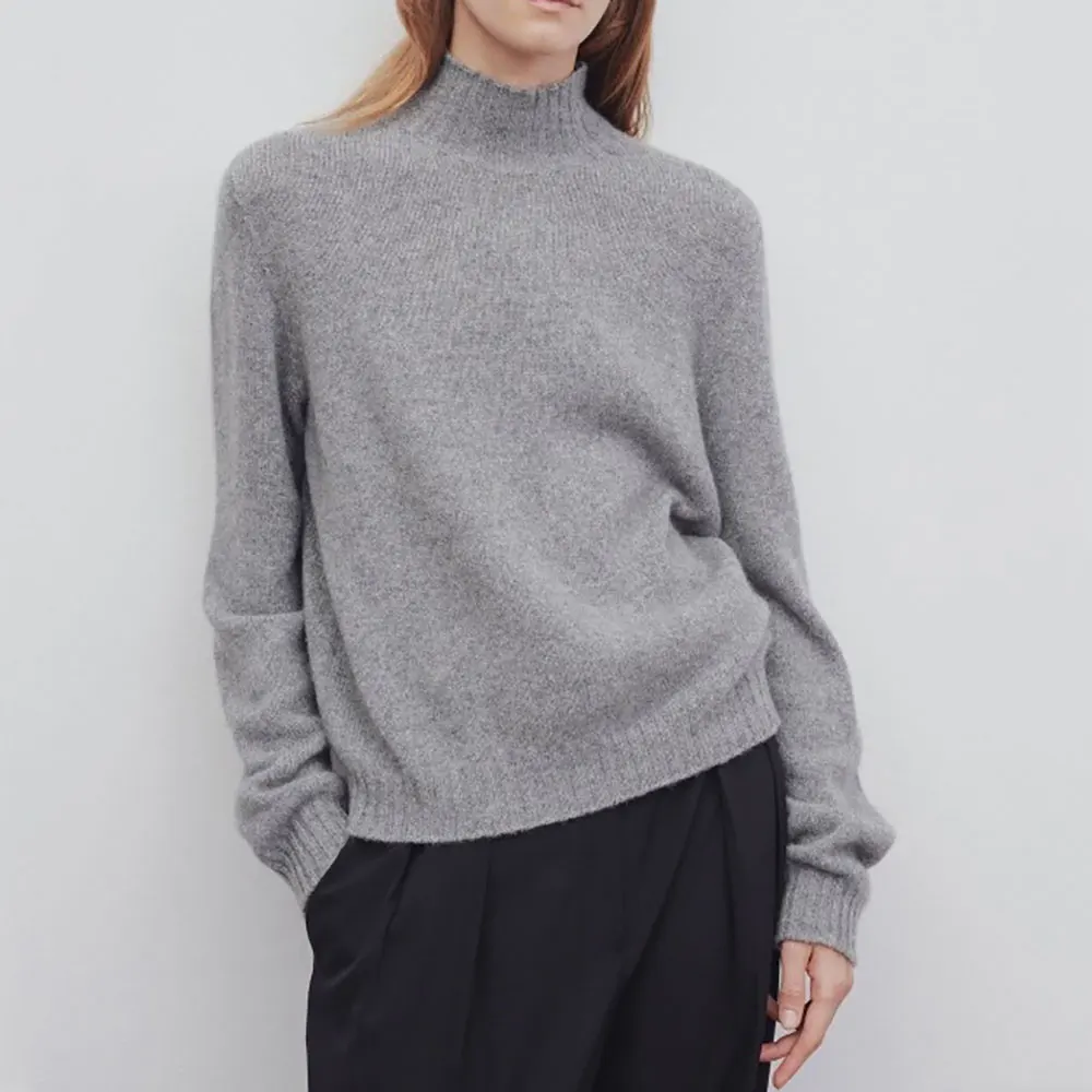 

Women'S R0 * 24ss Autumn And Winter High Neck Cashmere Knitted Sweater Simple And Warm Woolen Sweater Versatile For Commuting