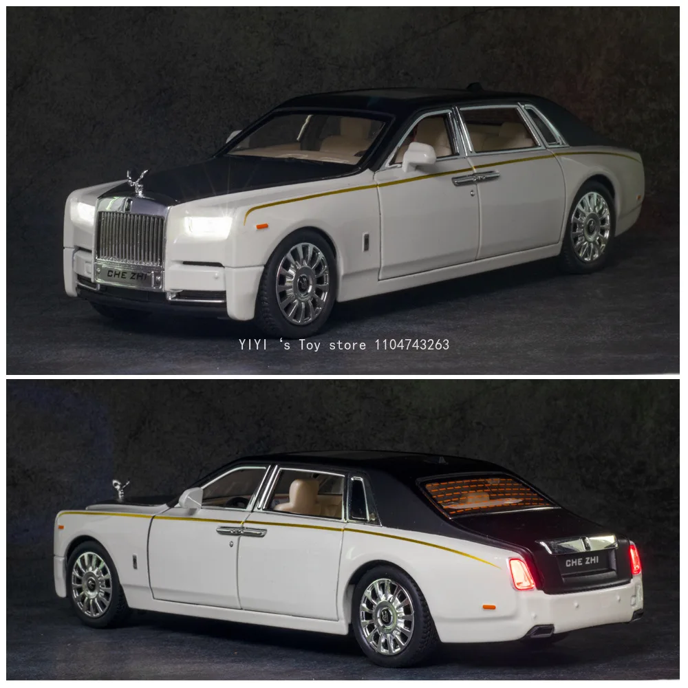 1:24 AlloyDieCast Rolls-Royce Phantom Model samochodu zabawkowego Symulacja dźwięku Światło Kolekcja zabawek Pojazd dla dzieci Prezenty 30