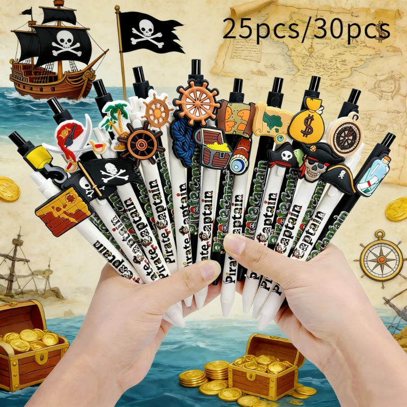 

25pcs/30pcs Pirate themed ballpoint pen black and white Pirate student office gift pen black quick drying ballpoint pen