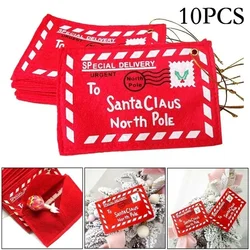 Santa Claus Envelope Red Felt Non-Woven Letter Embroidered Envelopes for Christmas Tree Hanging Card Candy Gifts Bags Home Decor