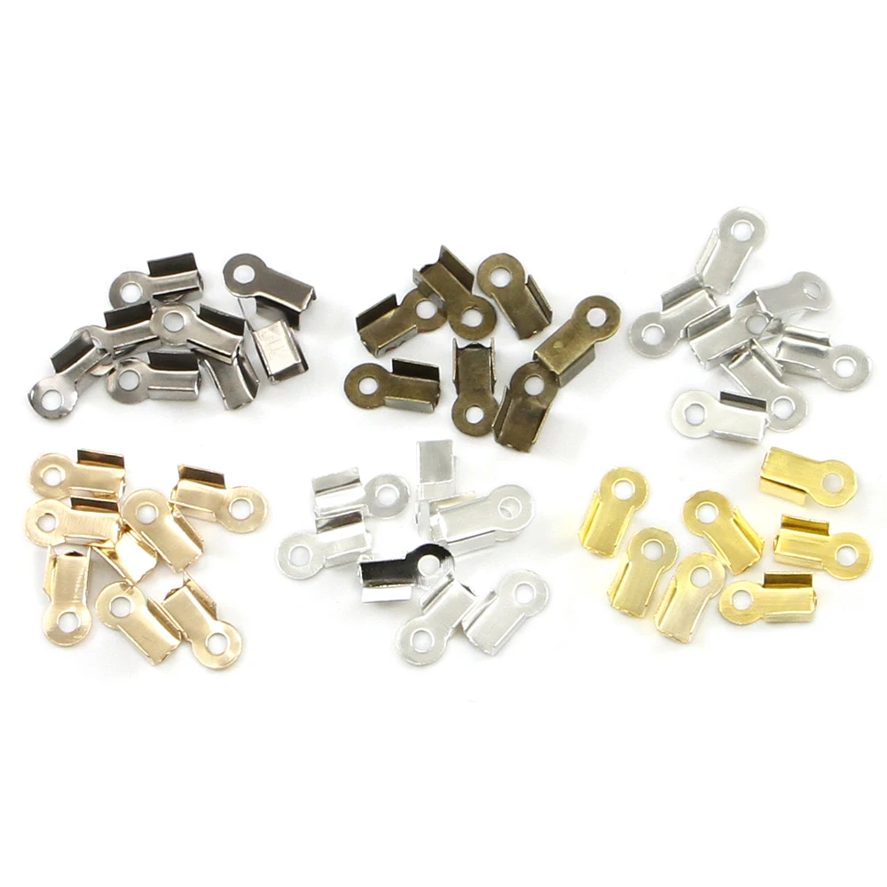 200 Stks/partij Messing End Fasteners Voor Strass Ketting Vouw Over Crimp Cord Ends Connector Sluiting Voor Diy Sieraden Maken Bevindingen