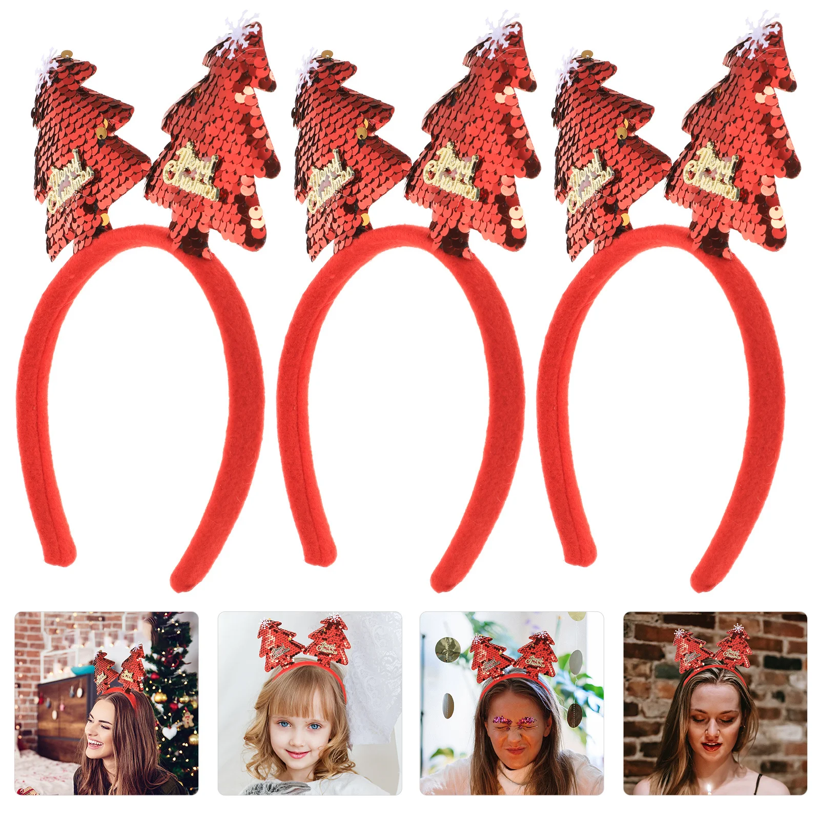

3Pcs Xmas Hair Hoop Christmas Tree Headband Holiday Party Accessory Comfortable Festival Costume Decor Gift for Family Friends