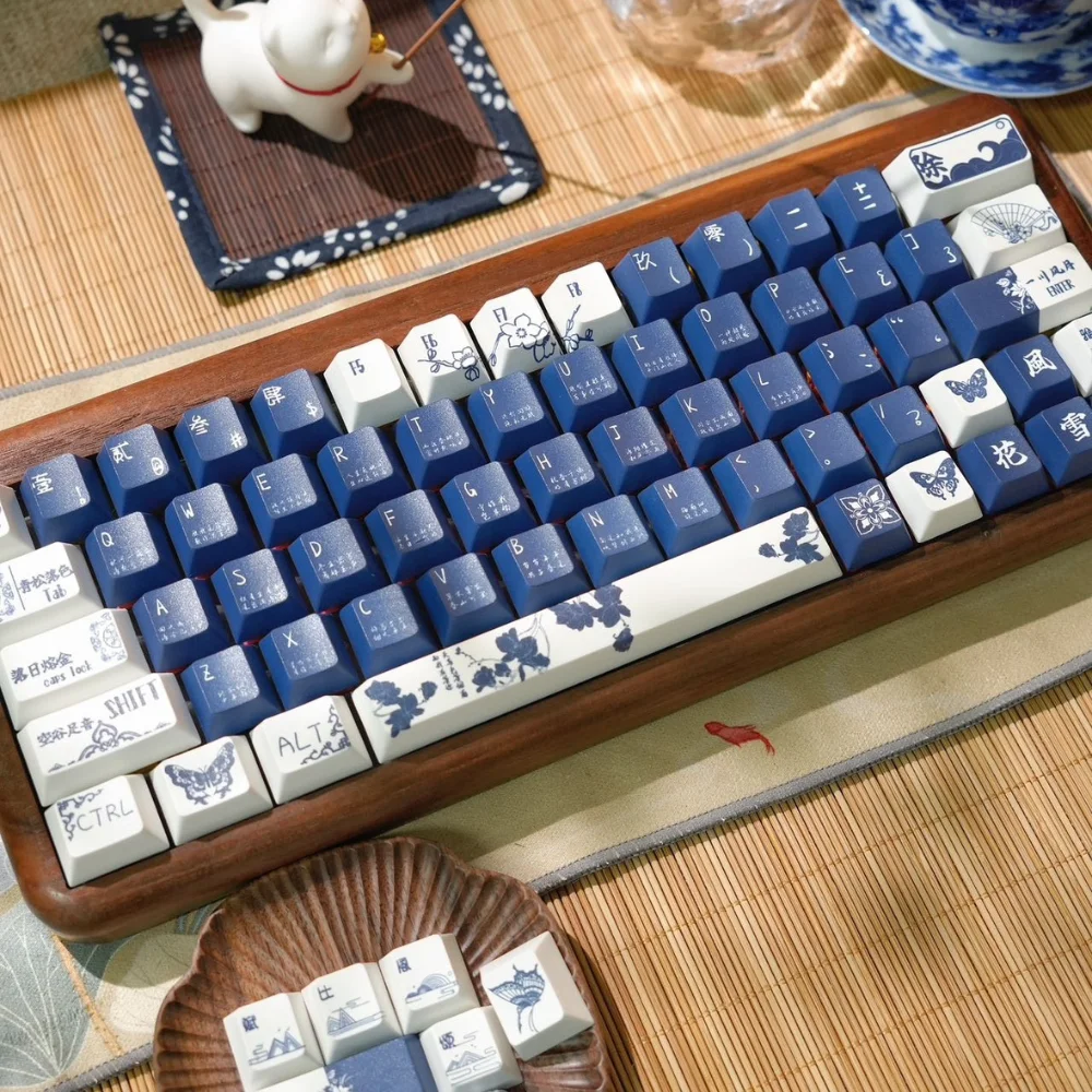 Blue and White Porcelain Keycap Cherry Profile Original PBT Material Sublimation Keyboard Keycaps Retro Chinese Style Key Caps