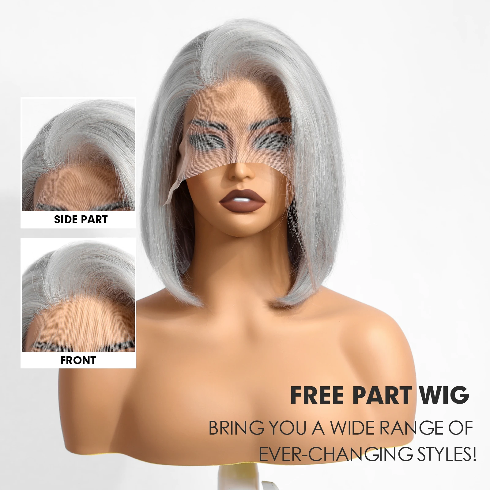 Pelucas de cabello humano con encaje frontal HD para mujer, pelo liso Bob gris, encaje transparente 13x4, prearrancado