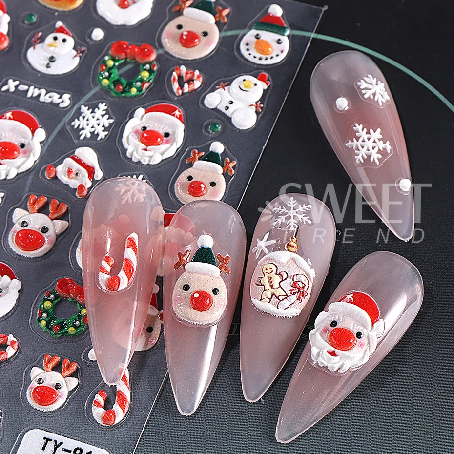 Adesivi per unghie di natale 5D Bronzing Crystal Ball Snowflake Cartoon babbo natale albero di natale cervo pupazzo di neve Manicure invernale fai