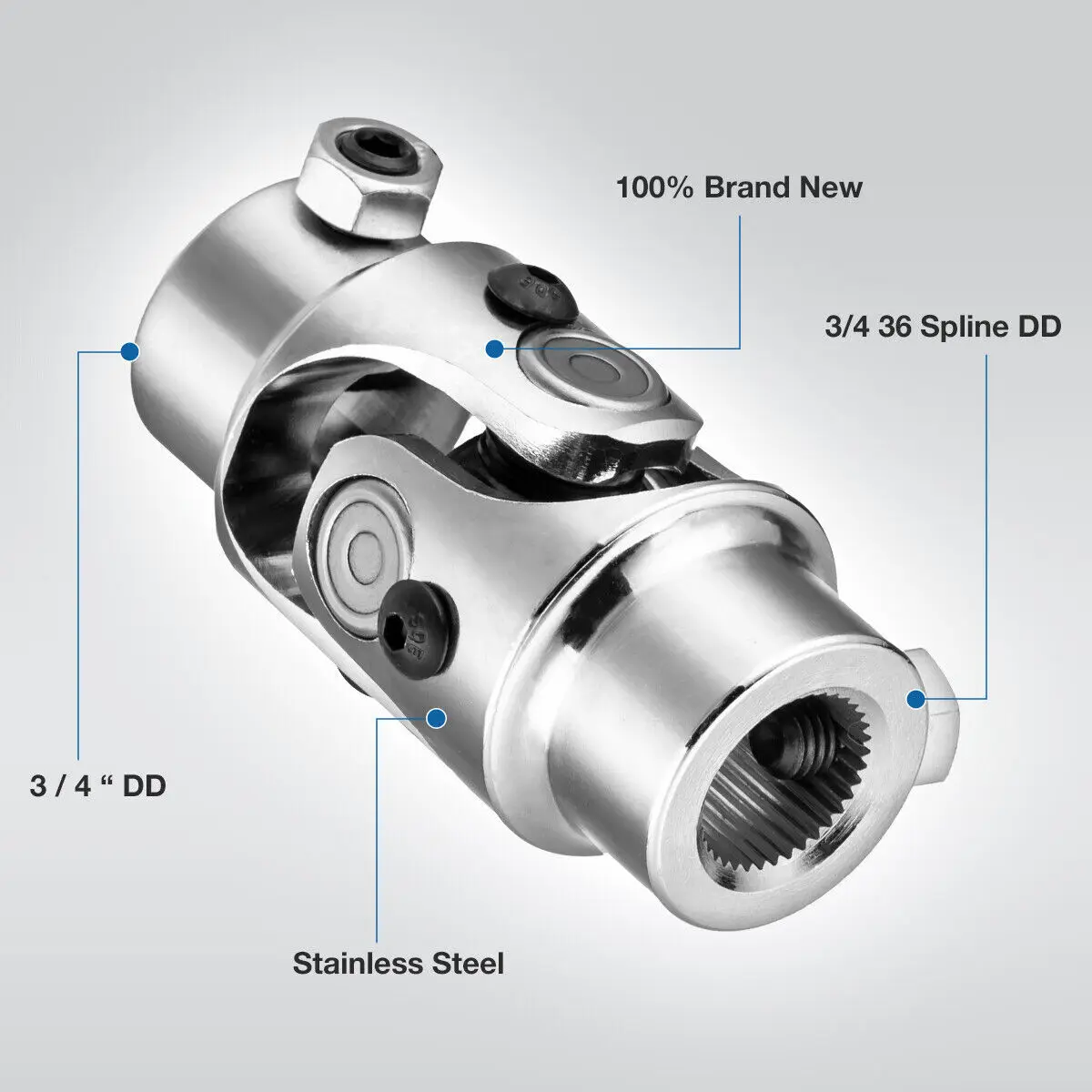 Universal 3/4-36 Spline 3/4 DD U-Joint Silver For Chevy Ford Steering Shaft Coupler