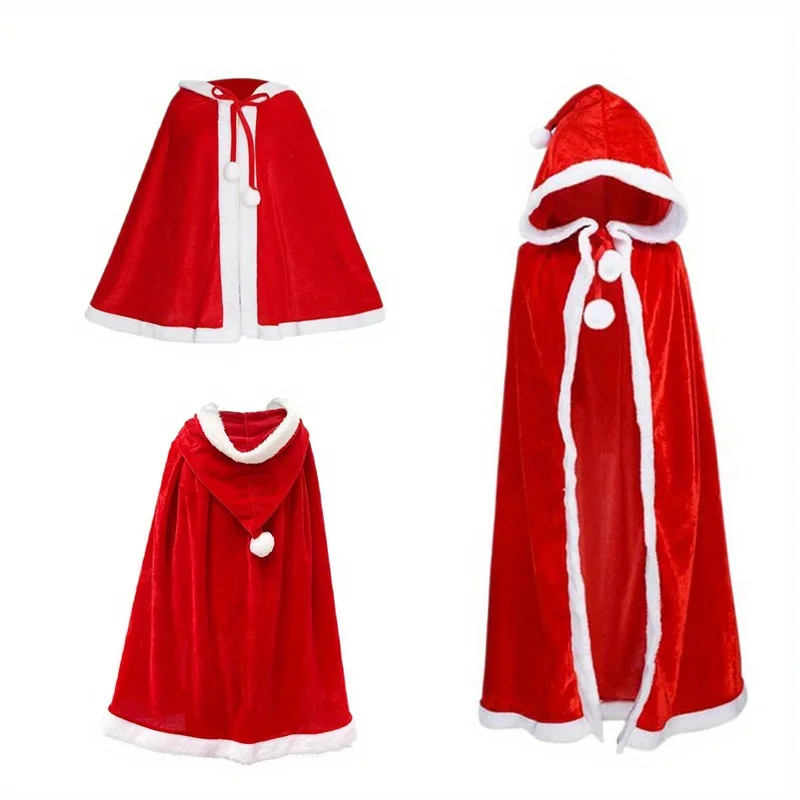 1 יחידה מעיל אדום לחג המולד, מעיל קצר אדום חדשני, מעיל עם הוד ארוך, תחפושת קטיפה לקוספליי, מעיל להופעות בבמה