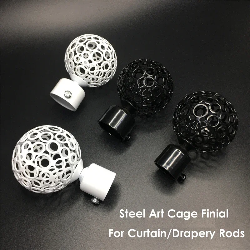 Sunshida 4Pack Quality White Steel Hollow Design Drapery Rod Finial Curtain Pole Caps For19-28mm Diameter Rods Can Mixed Order