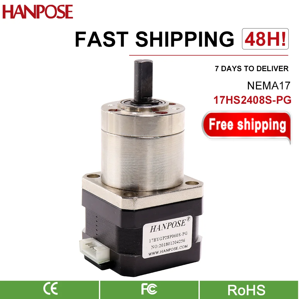 hanpose 1.8 Degree 2 Phase 17HS2408S-PG5.18 3.71 Extruder Stepper Motor Nema17 Optional Planetary GearBox for 3D Printer