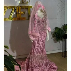 Pink Flowers Prom Dress For Blackgirls With Veil Strapless Crystal Beading Graduation Birth Customized Part Customized