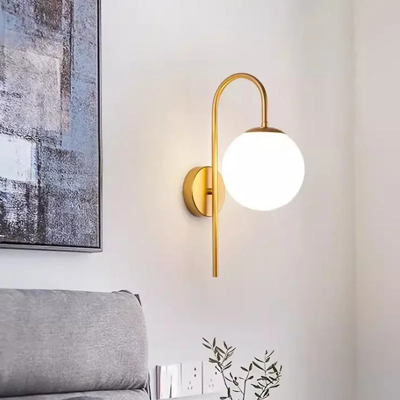 Nordic LED Glass Wall Lamps Living Room Bedroom Study Wall Bedside Backdrop Aisle Light Indoor Wall Sconce Decor For Room Lustre