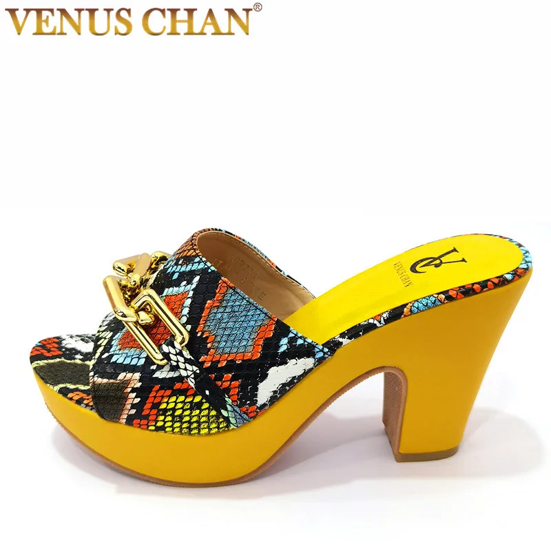 

Venus Chan 2022 Italian Design Snake Texture Leather Colorblock Metal Chain Platform High Heel Fashion Ladies Comfortable Shoes