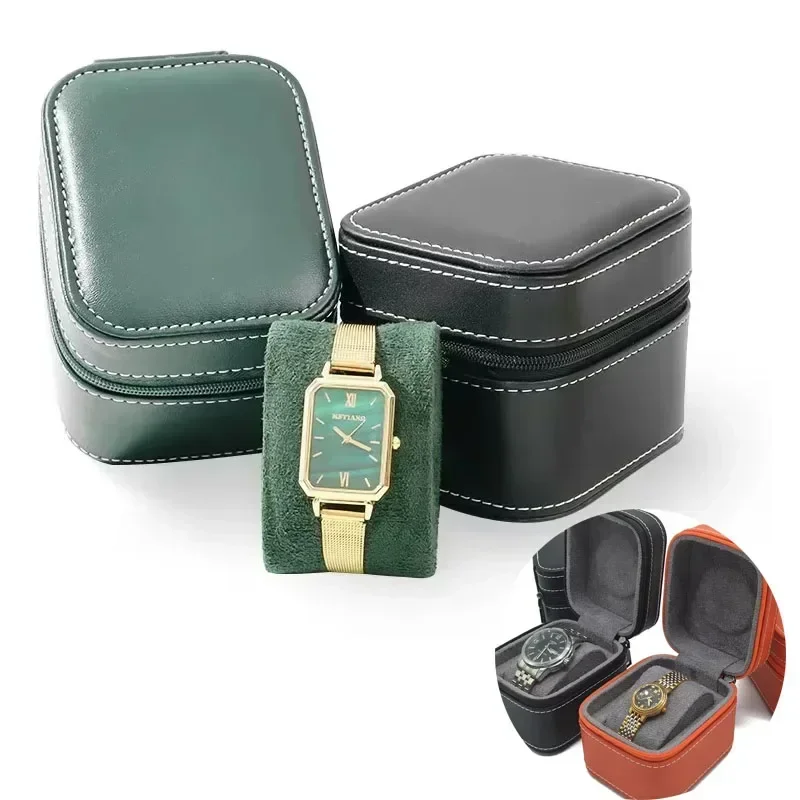 

Single Watch Case PU Leather Watch Travel Case with Removable Cushion Jewelry Storage Case Organizer Portable Square Watch 2035