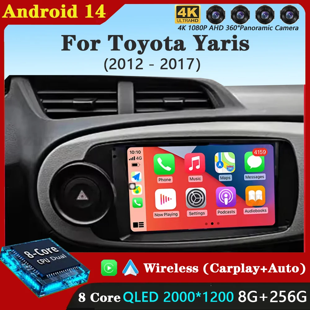 For Toyota Yaris 2012 - 2017 Car Radio Multimedia Players Navigation GPS Stereo Auto Android 14 CarPlay No 2 Din 2din DVD 8+256G