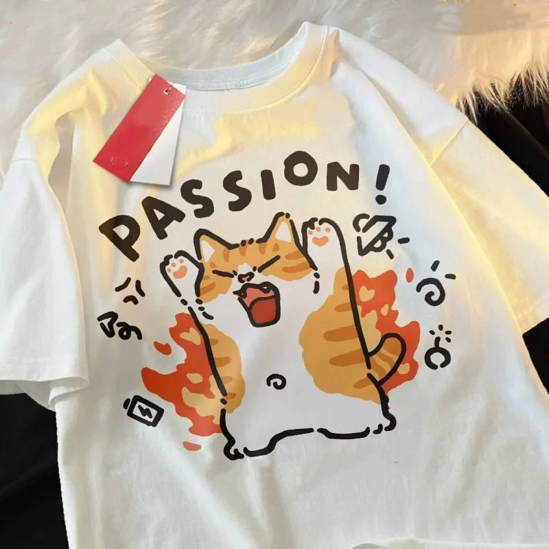 

Loose Short Sleeved T-shirt for Men Women Original Fashion Brand Couple Passion Cat Tee Top Men Clothing