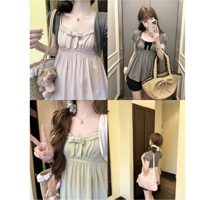 Korean Y2k Kawaii Two Piece Tops Set Women Harajuku Sweet Cartoon T Shirt Vintage Retro Solid Casual Daily Street Fashion Outfit