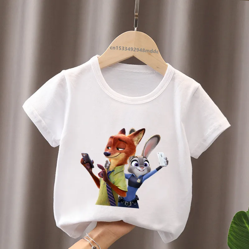 Hot Sale Zootopia Nick Wilde Judy Hopps Print Kids T-Shirts Girls Clothes Baby Boys Short Sleeve T shirt Summer Children Tops