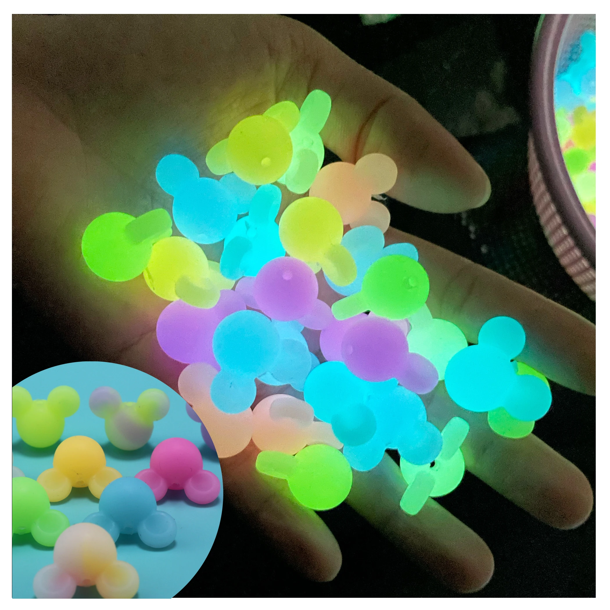 10Pcs Luminous Mouse Silicone Beads Glow In The Dark Fishing Loose Silicon Beads for Jewelry Marking DIY Necklace Bracelet