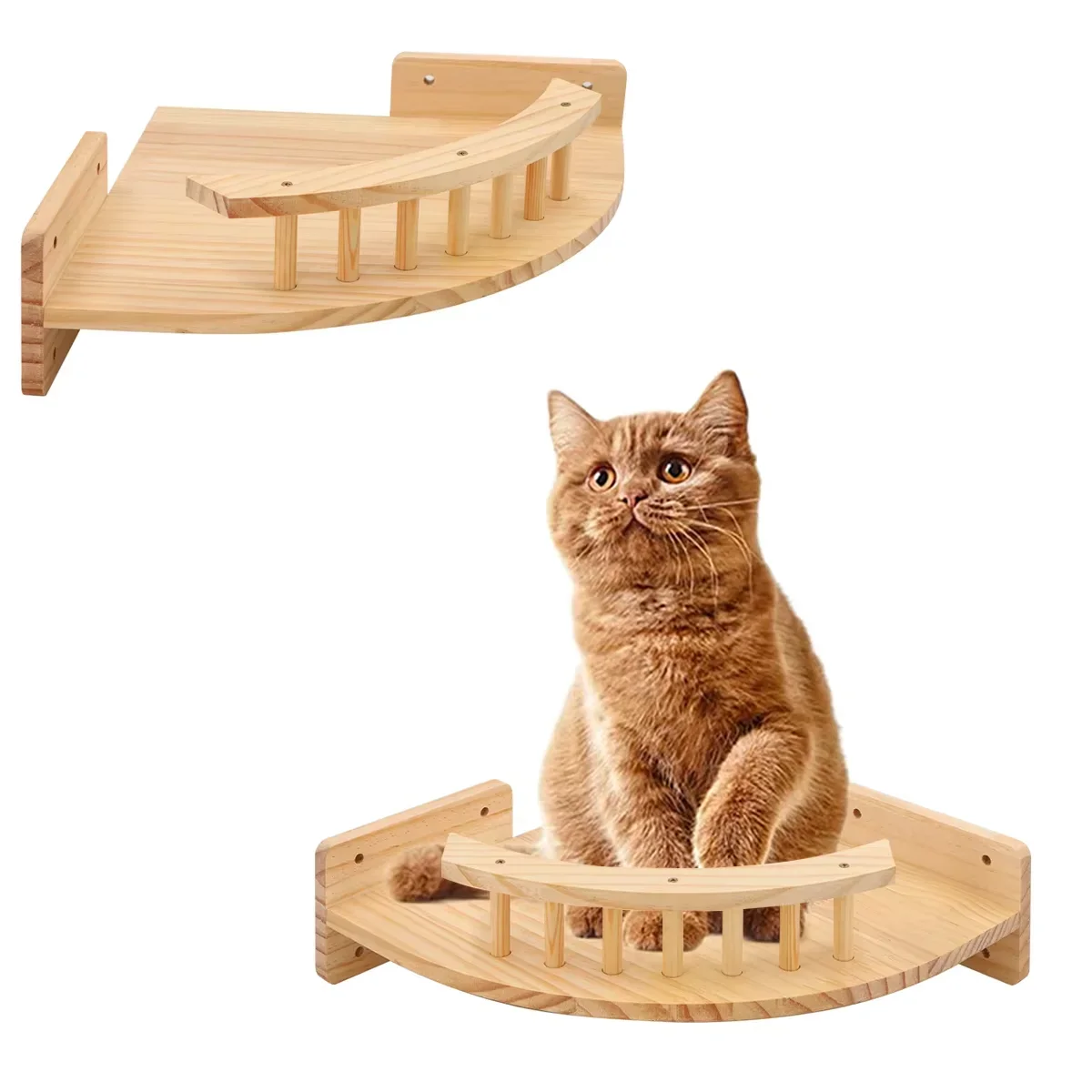 Cuerda de escalada para gatos montada en la pared, marco de escalada de sisal para gatos, cama suave para gatos con hamaca de madera, estribo de madera maciza, 1 ud.