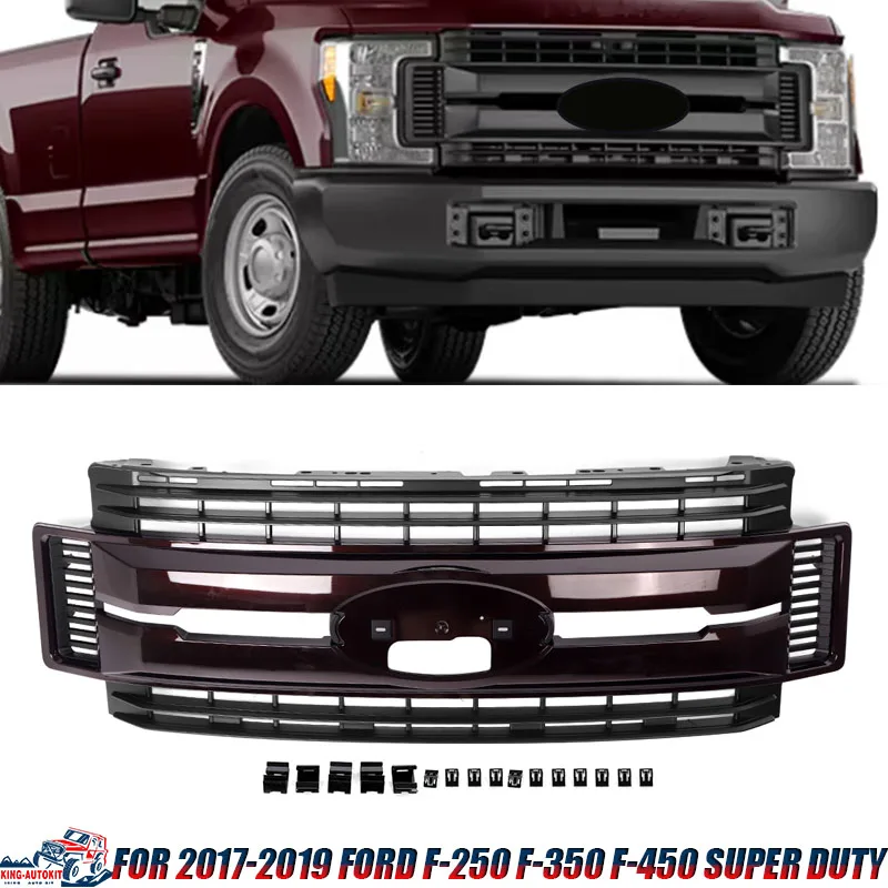 

SAIQINGSP Upper Bumper Hood Mesh Grid Auto Accessories for Ford F Series F250 F350 F450 Super Duty Magma Red