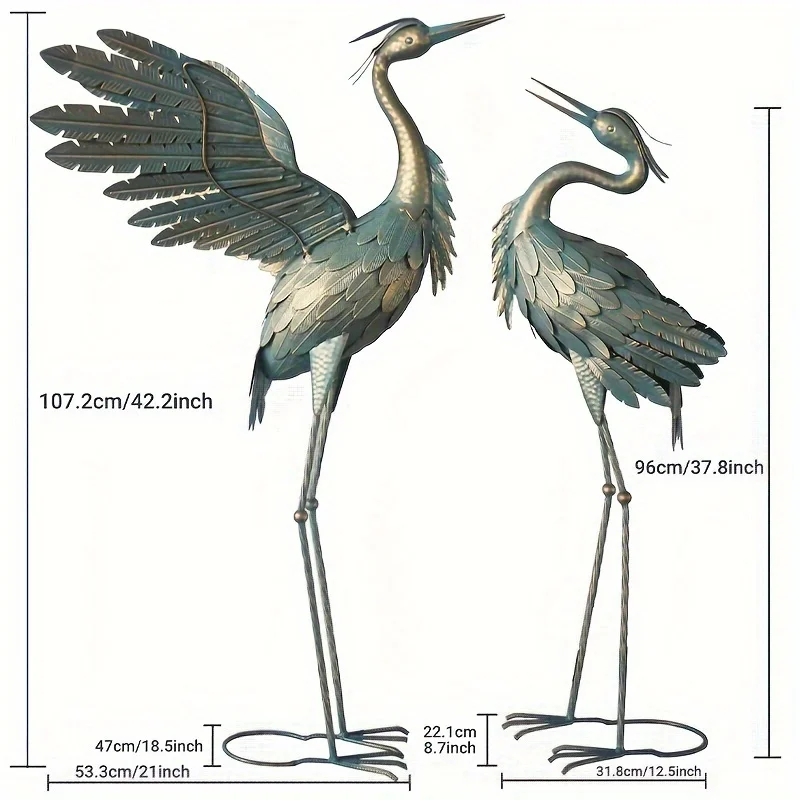 금속 크레인 조각상 정원 장식, 새 정원 조각 및 동상, 마당 파티오 잔디 뒤뜰 수영장용 야외 장식