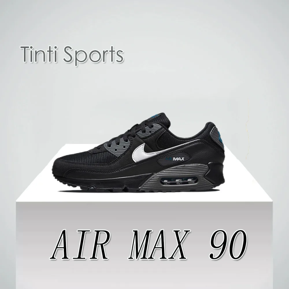 Nike novo air max 90 baixo tênis masculino inverno respirável e confortável sapatos casuais antiderrapante e resistente ao desgaste preto brilhante